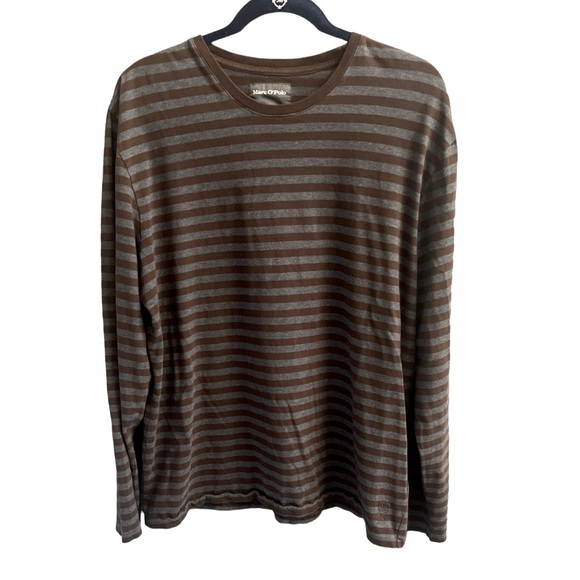 Size XXL, Marc O’Polo long sleeve cotton striped long sleeve shirt, brown & gray - Picture 1 of 5